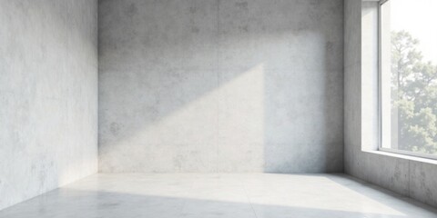 Sunlit Empty Room with Concrete Walls and Large Window Featuring Natural Light