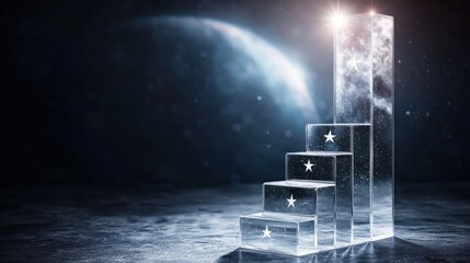Climbing crystal steps towards cosmic success digital art futuristic environment inspirational viewpoint