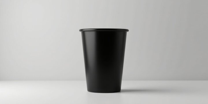 A Single Black Disposable Cup on a Plain White Background, Ideal for Mockups and Design Presentations