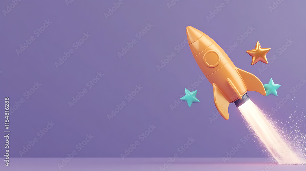 Aufkleber launching a vibrant rocket with stars digital space 3d animation playful environment dynamic perspec