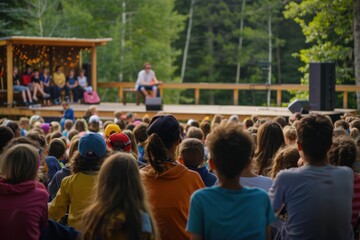 Obraz premium Community Gathering at Outdoor Anti-Drug Event with Engaged Audience and Inspiring Speaker