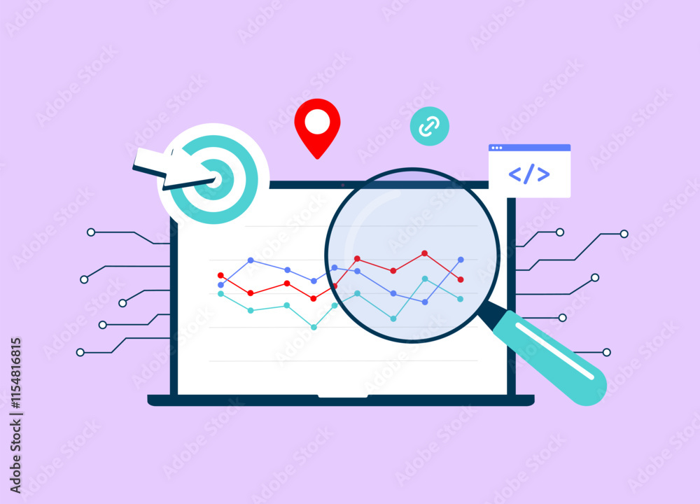 Wall mural ai-powered seo competitor analysis. ai digital marketing concept. automated seo reporting with data 