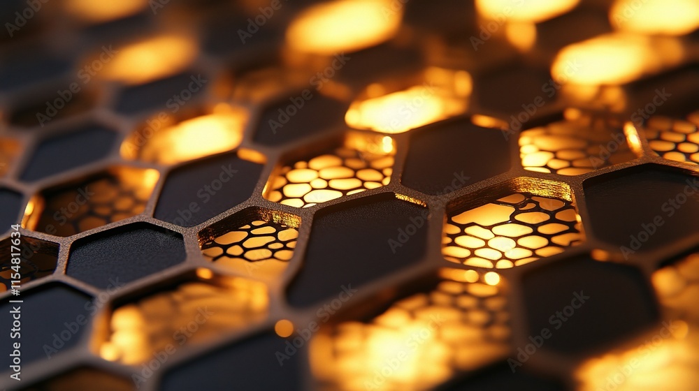 Poster Illuminated Hexagonal Abstract Metal Pattern with Soft Glow