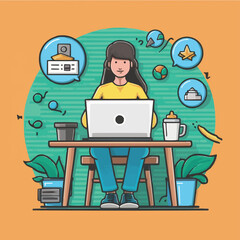 computer working remote job illustration design