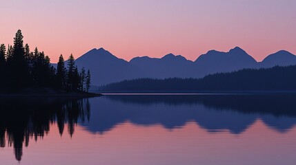 Fototapeta premium Twilight Serenity at Maligne Lake with Reflections and Dusk Colors