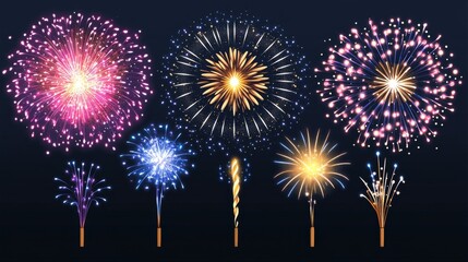 Fototapeta premium 86.Fireworks vector banner for new year celebration, greeting card decoration element, simple golden border design
