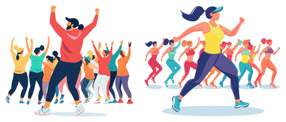 Energetic dance fitness class urban studio illustration vibrant atmosphere aerial view community wellness