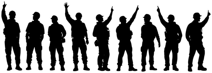 Construction Worker Silhouettes Pointing and Standing