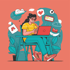 computer working remote job illustration design