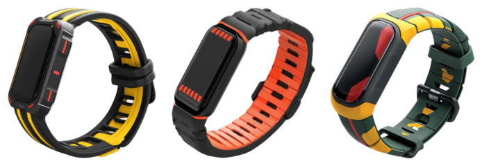 Stylish fitness trackers for active lifestyles modern tech wearable devices home close-up view health monitoring