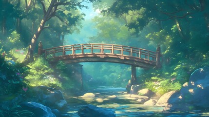 Anime forest background, enchanting scenery