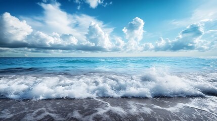Fototapeta premium Ocean waves crashing on the beach. Beautiful seascape with dramatic clouds.