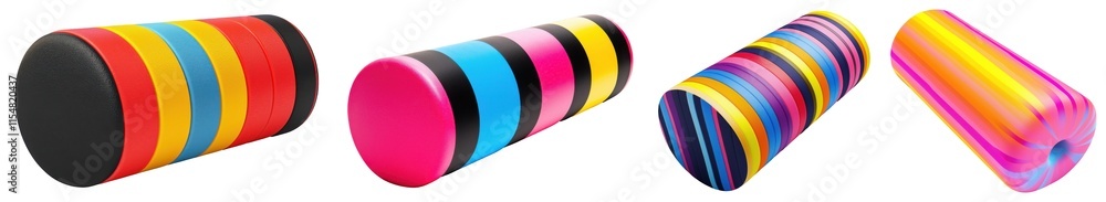 Aufkleber colorful cylindrical objects display studio product photography vibrant environment close-up view mo