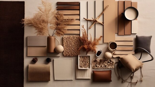 Rustic and Elegant Moodboard Design with Blending Coffee Tones and Natural Fibers in a Cozy Organic Composition