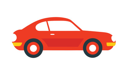 Red car side view illustration. Vintage red coupe vector art. Retro flat automobile red car icon.