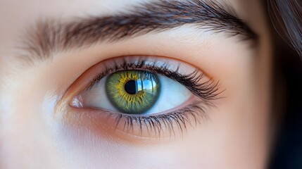 Obraz premium Captivating green eye portrait close-up photography indoor setting natural light focused perspective beauty concept