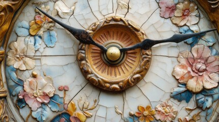 Fototapeta premium Ornate Vintage Clock Face with Floral Design and Elegant Details