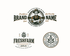 Vintage classic fresh farm gardening logo design for agriculture business company