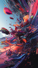 Abstract Colorful Paint Explosion: Digital Art