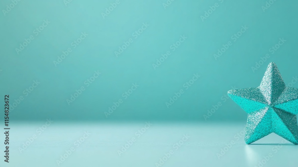 Aufkleber a shimmering turquoise star ornament is placed on a gentle pastel blue background, showcasing its gl