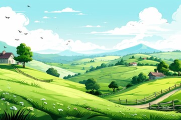 Vibrant green grassland landscape set against a pure white background for visual contrast