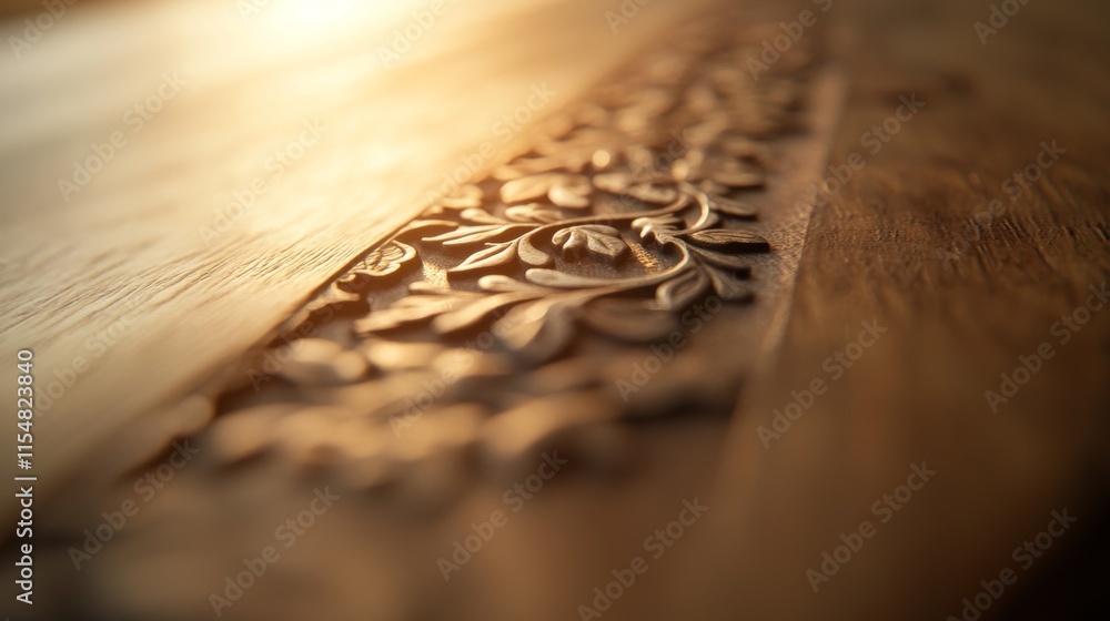 Aufkleber close-up view of a detailed silver frame featuring delicate floral engravings, positioned on a soft 