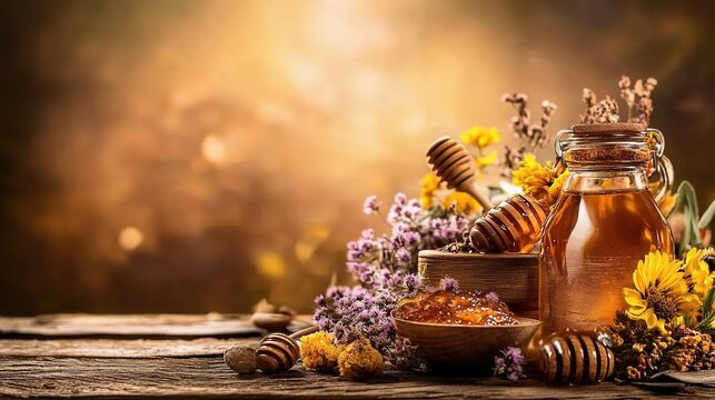 Golden Honey in a Bowl or Bottle: Natural Sweetness and Nutrient-Rich Elixir for Health and Cooking