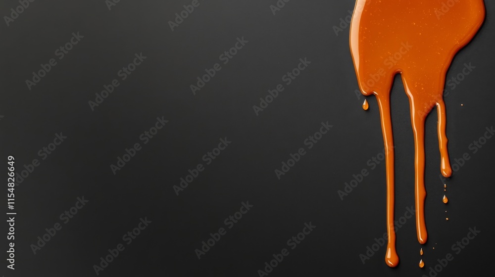 Poster a vibrant streak of melted caramel flows over a shiny dark chocolate surface, set against a plain bl