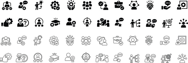 Expert icon set. Containing advice, competence, expertise, knowledge, skill, specialist, experience. vector illustration