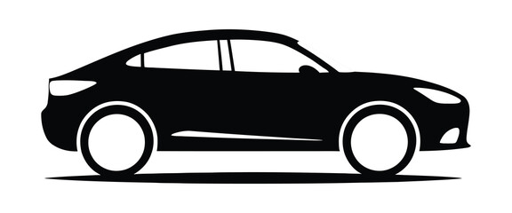 Classic car silhouette illustration. Vintage sports car icon design. Sleek black and white vehicle shape art.