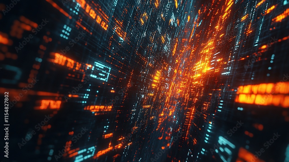 Poster digital cyberspace concept with data particles in network stream