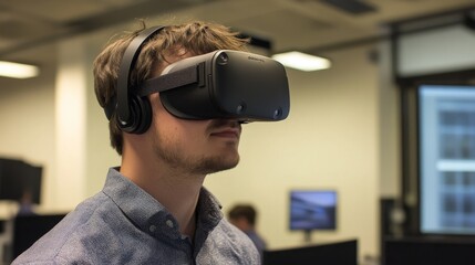 Man wearing virtual reality glasses