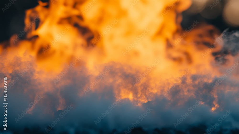 Poster Fiery flames create a striking border with blends of orange and yellow against a transparent backdrop, allowing for creative design and copy use
