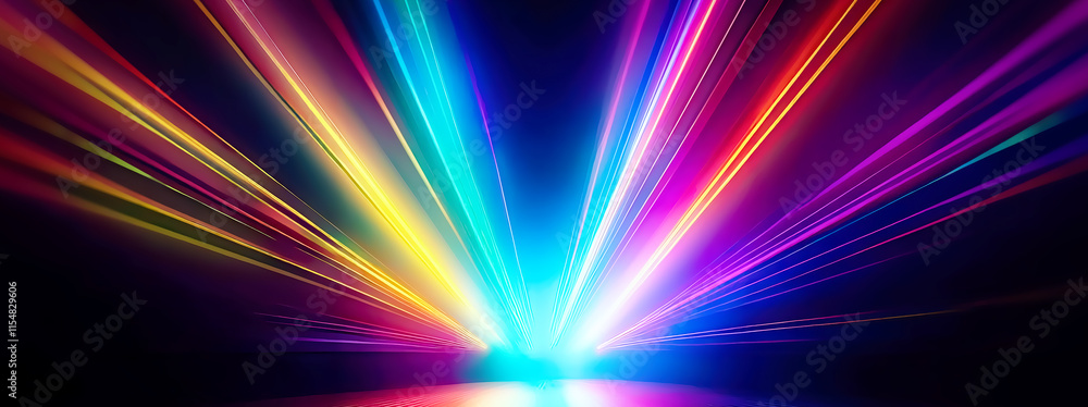 Poster 3d render of abstract background with neon lights. laser rays.