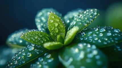 Close-up of dew-kissed succulent leaves nature photography indoor environment macro viewpoint botanical concept