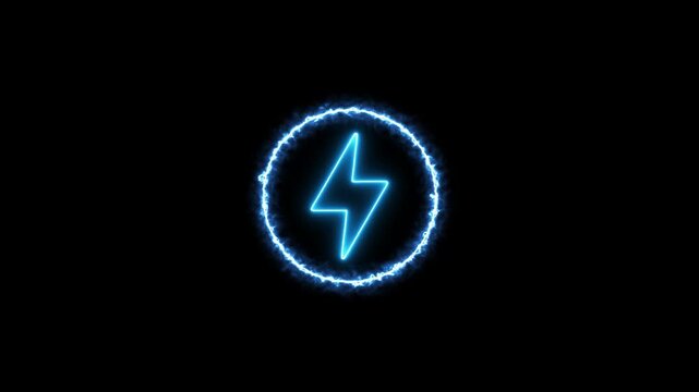 Power neon glowing icon. Electric flashlight icon in led light isolated on background. Technology