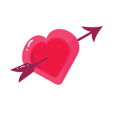 Heart with arrow romantic icon. Colorful pink. Shape for valentine's day 14 februare. Vector illustration