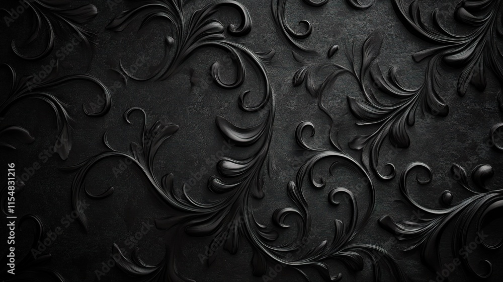 Poster intricate black textured background with detailed abstract patterns