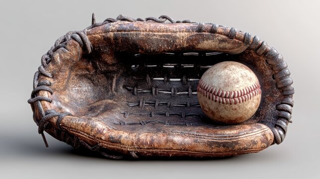 Baseball glove with a ball in it on transparent background. cut out. no background. studio shot.