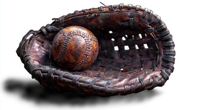 Baseball glove with a ball in it on transparent background. cut out. no background. studio shot.