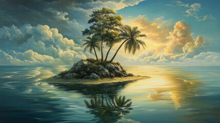 Tranquil Island Paradise: Surrealism Painting