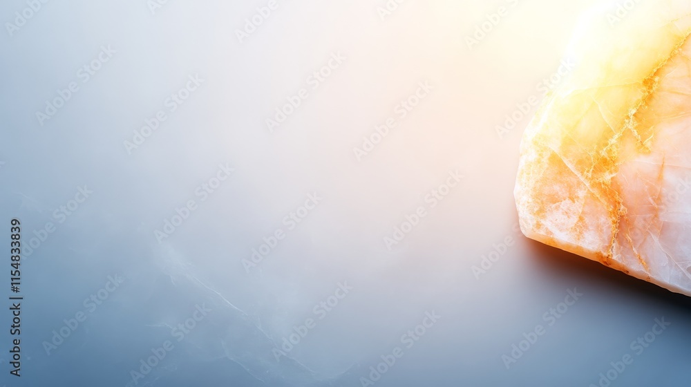 Poster highlighting the elegance of a smooth marble slab with striking white and gold veins, beautifully li