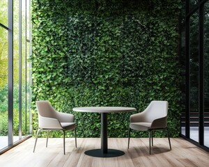 Obraz premium Modern coworking space with collaborative desks, greenery, vibrant and welcoming atmosphere