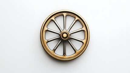 gold wheel isolated on white background  - vintage decorative element  - abstract circular shape  - simple design  - minimalist style - luxury object  - metal wheel - graphic desig