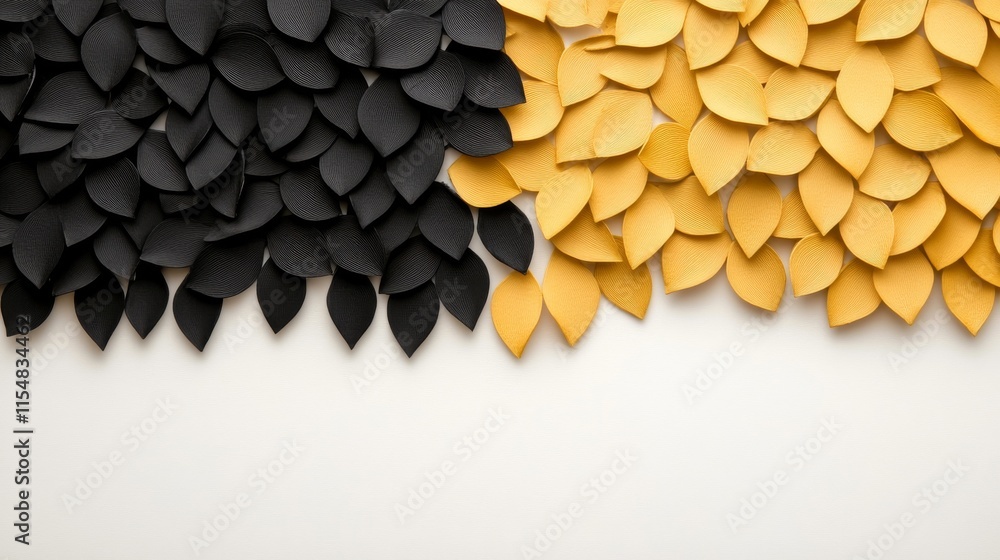 Aufkleber close-up of an intricately designed floral pattern featuring black and gold petals and leaves on a s