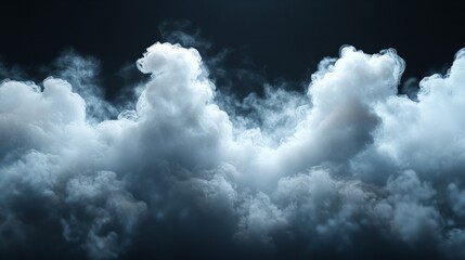 A soft, cotton-like white cloud isolated on a dark black background, simple and serene