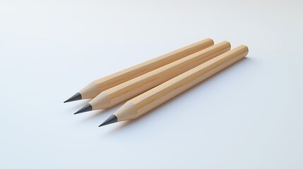 Three pencils are sitting on a white background