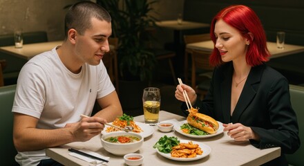Couple enjoying a delicious asian fusion meal together