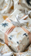 Eco-Conscious Gift Wrap, Origami Crane, Japanese Paper, Natural Colors, Sustainable Design