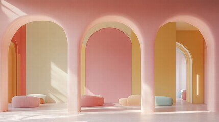 Elevate luxury retail space interior design pastel archways modern environment highend concept